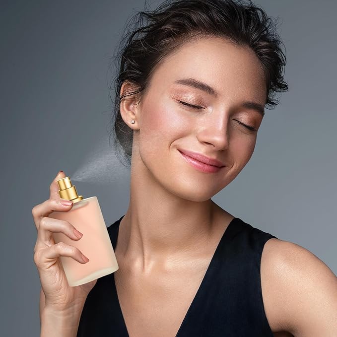 Tessco for you 12 Pcs 3.4 Ounces Perfume Bottles Empty Frosted Glass Spray Bottles 100ml Refillable Atomizer Perfume Dispenser Fine Mist Atomizer Cosmetic Make up Container(Gold)