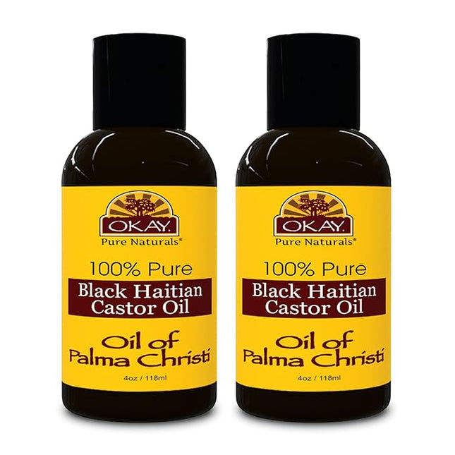 Okay Pure Naturals Black Haitian Castor Oil - Castor Oil for Hair Growth for Men & Women, Moisture for Skin, Scalp, Eyelashes, Eyebrows - 4 oz Glass Bottle (Pack of 2)