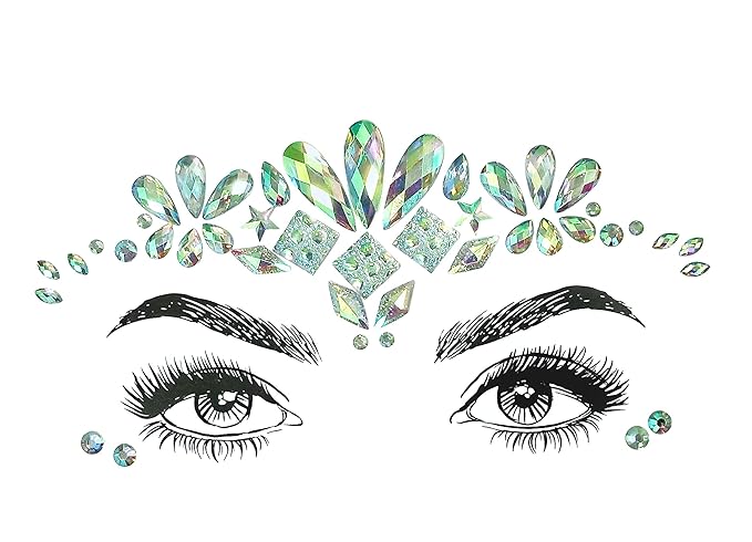 Musical Ruby Face Jewels - Rave Crystal Gems, Glitter Party Tattoos (8 Pcs)