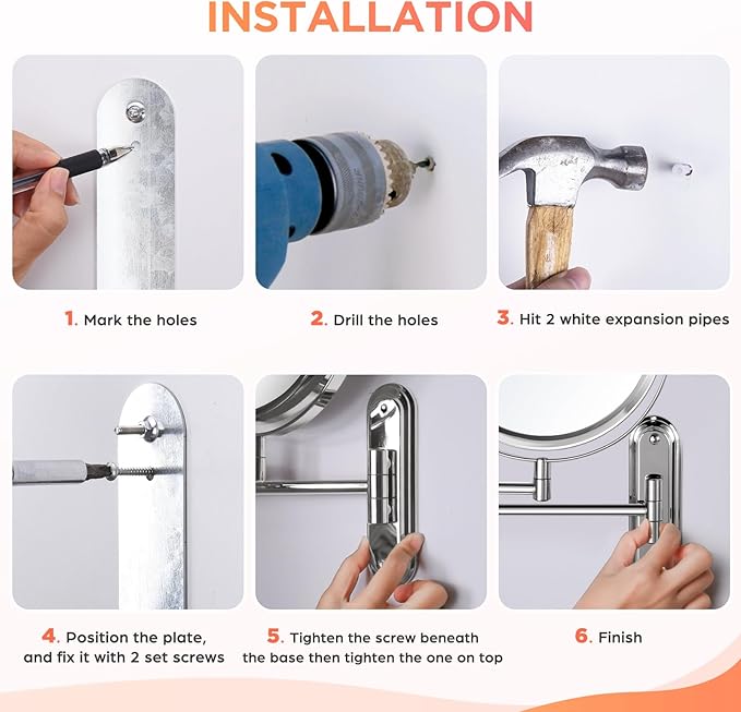 Wall Mounted Makeup Mirror - 8.5in Double Sided Makeup Mirror with Extended Arm,1X/15X Magnifying Mirror for Makeup or Shaving - Chrome, No Lights