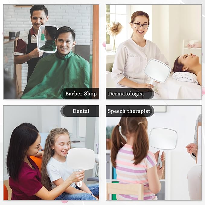 Qunclay 10 Pcs Large Hand Mirror Handheld Mirror with Handle Wall Mount for Barber Bathroom Portable Beauty School Gift for Vanity Makeup Home Salon Travel Use(7.3'' W x 10.3'' L,White)