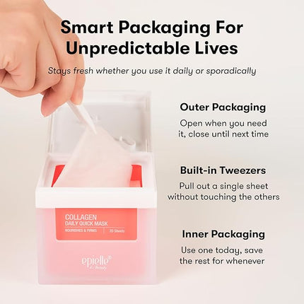 Epielle Collagen Korean Face Masks 20 Pack - Anti Aging Sheet Masks with Hyaluronic Acid for Hydrating & Plumping Skin, Stocking Stuffers for Women