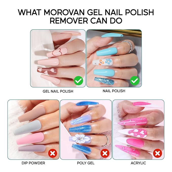 Morovan Gel Nail Polish Remover: Easy Remove Gel Polish Natural Formula Portable Kit with Cuticle Pusher & Scraper No Soaking or Wrapping