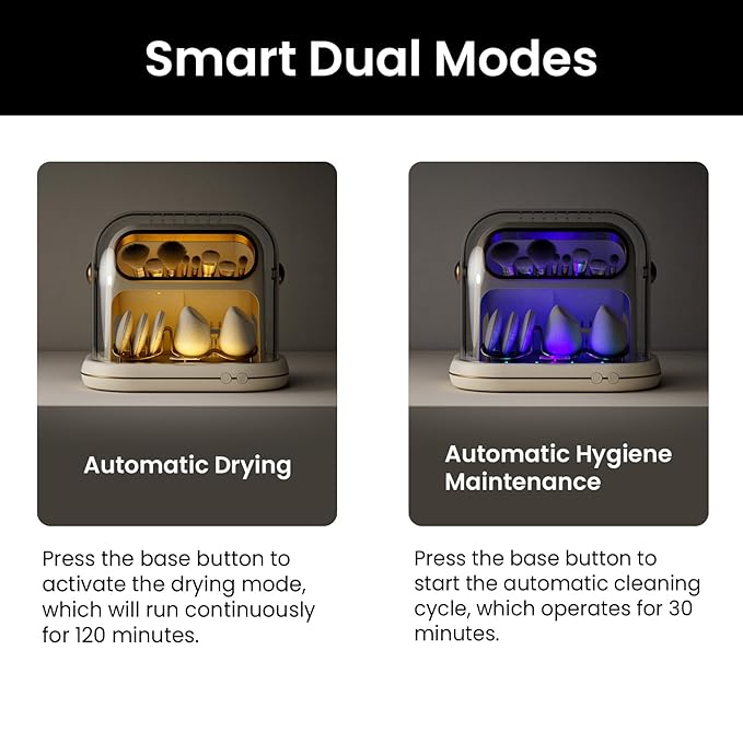 KAYUSO Electric Makeup Brush Dryer Machine, 3 in 1 Automatic Makeup Brush Dryer and Storage with Cover, Timed Cleaning Tool for Most Size Brushes and Sponges