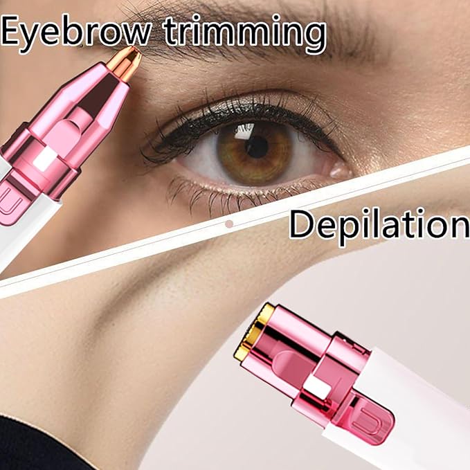 Facial Hair Remover for Women - White USB Rechargeable Eyebrow Trimmer & Face Shaver with LED Light, 2-in-1 Hair Removal Device for Smooth Skin