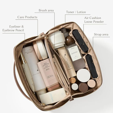 EACHY Travel Makeup Bag,Large Capacity Cosmetic Bags for Women,Waterproof Portable Pouch Open Flat Toiletry Bag Pattern Makeup Bag