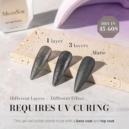 MelodySusie Blcak Glitter Gel Nail Polish,0.5fl oz Nails Soak Off UV LED Black Sliver Glitter Gel Polish Gift for Women Nail Art Manicure Salon DIY Nail Design Decoration at Home-z200-A2080