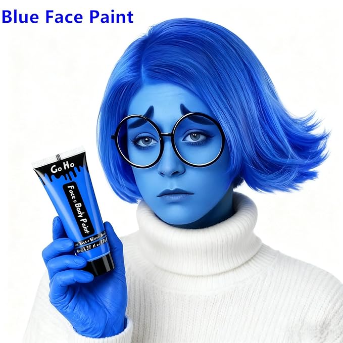 Go Ho Royal Blue Face Body Paint Washable(2.37oz/pc),Water Based Cream Blue Face Paint,Smurf Mystique Avatar Clown Makeup,Blue Body Paint for SFX Cosplay Costumes Festivals Halloween Makeup