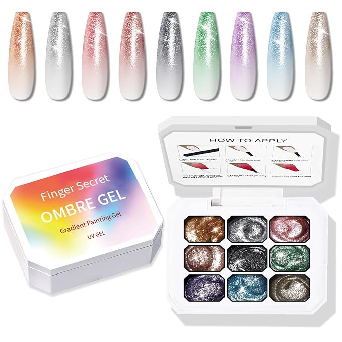 Sponge Pat Paint Nail Gel, 9 Colors Ombre Nails Gradient Gel Nail Blush Blooming Aura Nails Drawing Stripper Floral Painting Nail Art, No Wipe, UV/LED Curing (9 Colors K)