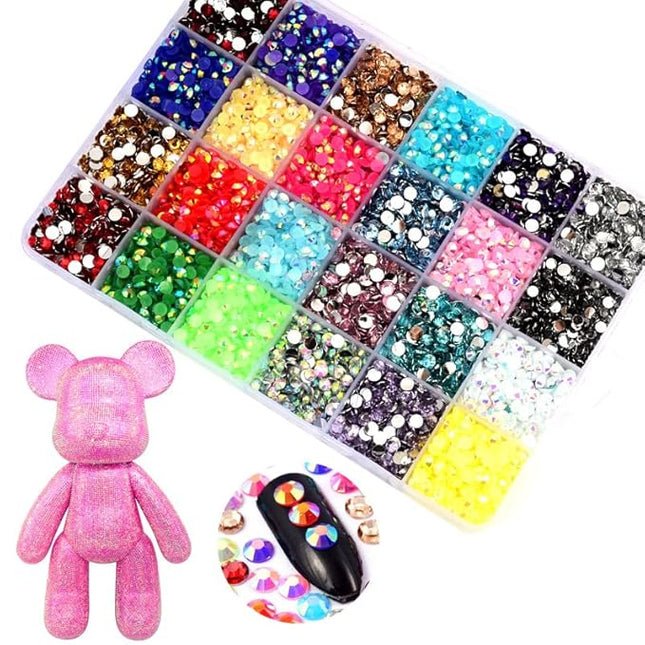 Sunfairy 14000PCS Mixed Size 4MM Jelly ab Resin Rhinestones Box with Tools On Rhinestones for Tumblers Nails Crystals Flatback Colorful Glitter Gems Charms Accessories DIY 3D Nail Art Decorations