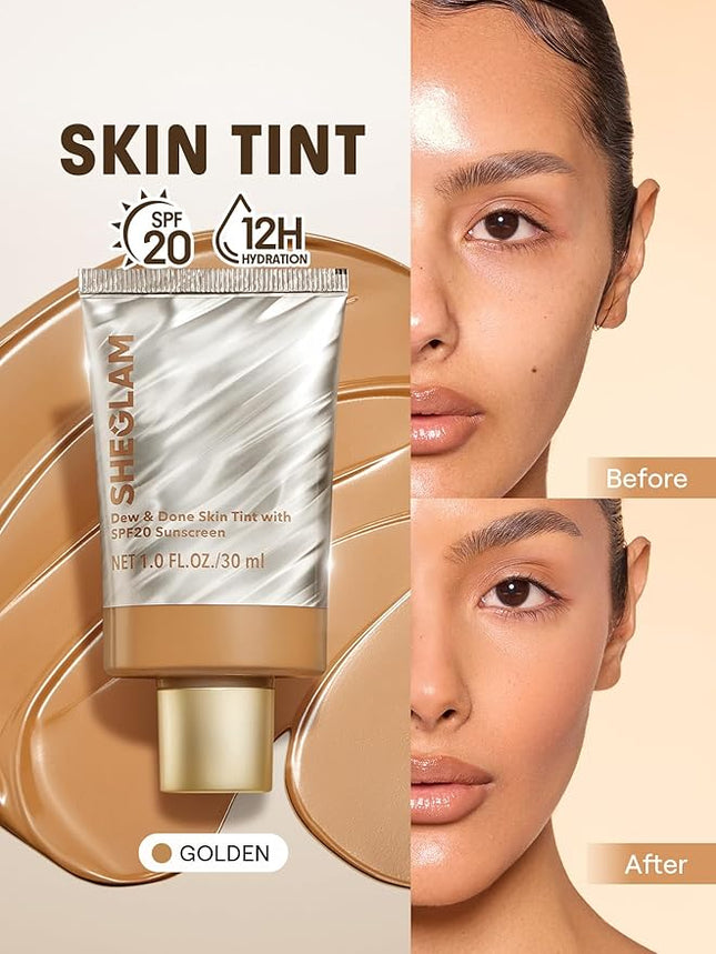 SHEGLAM Dew & Done Skin Tint with SPF20 Light-medium Coverage Foundation Evens Skin Tone-Golden