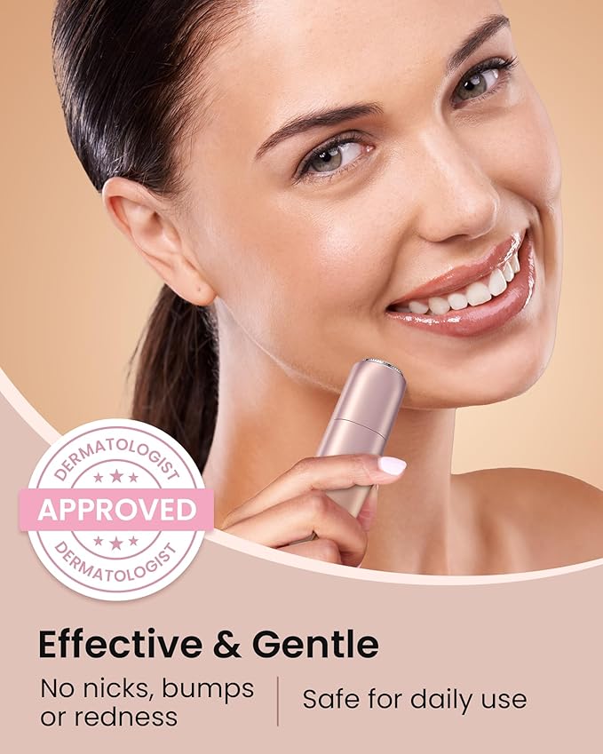 Facial Hair Remover for Women: Painless Rechargeable Face Shaver for Women with 2 Replacement Heads, Electric Hair Removal Device for Peach Fuzz Upper Lip Chin & Face
