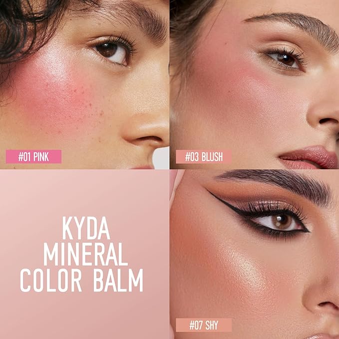KYDA 3 Colors KYDA Mineral Color Balm, SPF 35, Buildable Shimmer Color for Lip and Cheek, Shimmer Cream Blush Stick, Lightweight Blendable, Multiuse Makeup Balm, PINK+BLUSH+SHY