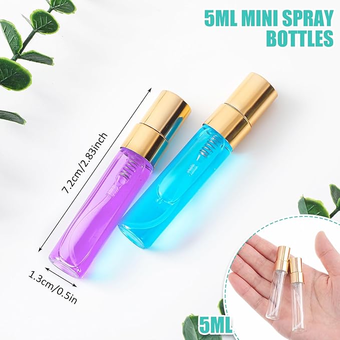 Zhehao 200 Pcs Mini Spray Bottles 5 ml Clear Glass Perfume Bottles Refillable Fine Mist Perfume Atomizer Portable Empty Sample Containers for Cleaning, Essential Oils, Travel (Gold Cap)