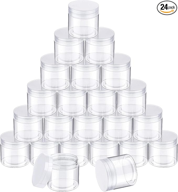 SATINIOR 24 Pieces Empty Clear Plastic Jars with Lids Round Storage Containers Wide Mouth for Beauty Product Cosmetic Cream Lotion Liquid Butter Craft and Food(Clear Lid,3 oz)