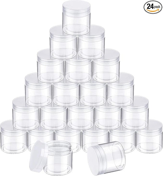 SATINIOR 24 Pieces Empty Clear Plastic Jars with Lids Round Storage Containers Wide Mouth for Beauty Product Cosmetic Cream Lotion Liquid Butter Craft and Food(Clear Lid,3 oz)