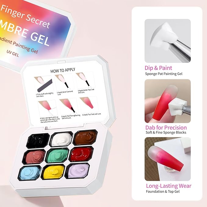 Ombre Gel Nail Polish Nail Sponges for Ombre 9 Series Colorful Blush Effect Gradient Painting Gel for Ombre Nails Multistyle French Manicure Nail Art DIY Home (A4, 1)