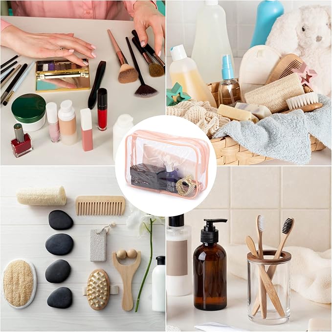 Tbestmax 20 Pack Clear Cosmetic Bags Makeup Bags Portable Waterproof Travel Toiletry Bags Organizer Peach Pink, 7.5"x 4.8"x 2.3"