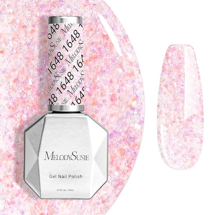 MelodySusie Party Streamer Pink Gel Nail Polish,0.5fl oz Soak Off UV LED Confetti Glow Pink Gel Polish Gift for Women Nail Art Manicure Salon DIY Nail Design Decoration at Home-1648-A2623