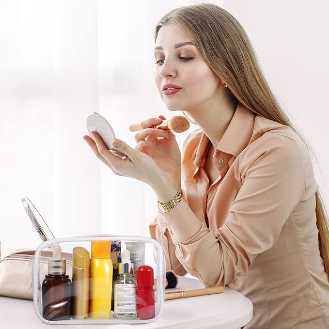 Weewooday 12 Pieces Clear Makeup Bags Cosmetic Storage Bags PVC Zipper Pouches Travel Waterproof Makeup Plastic Case for Women Organizing Toiletries Traveling (Small,Small,White Side Frosting)