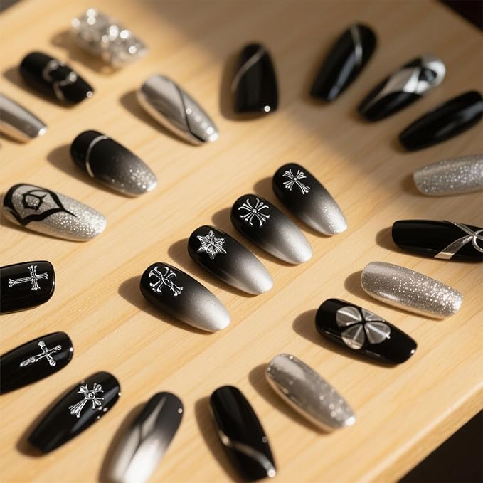 Artdone Nail Art Studs Kit, 3D Silver Cross Nail Charms and Star Gems Bulk Nail Jewels Shiny Crosses for DIY Professional Manicures Decoration