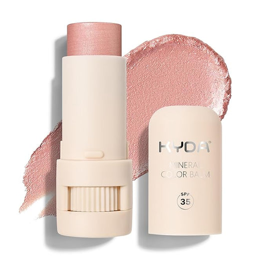 KYDA Mineral Color Balm, SPF 35, Buildable Shimmer Color for Lip and Cheek, Natural Shimmer Cream Blush Stick, Lightweight Blendable, Multiuse Makeup Balm, BLUSH