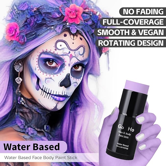 Go Ho Pastel Purple Face Body Paint Stick,Water Based Washable Lavender Face Paint Stick,Non-toxic Full-coverage Cream Light Purple Body Paint for Halloween Ursula Costume Cosplay SFX Makeup