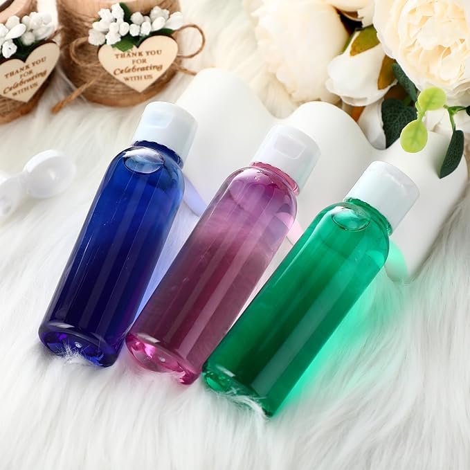 Zhehao 200 Pcs 2 oz Clear Plastic Empty Bottles Small Travel Size Bottles with Flip Cap Empty Transparent Dispenser Container for Liquids Toiletries Shampoo Lotion(White Cap)