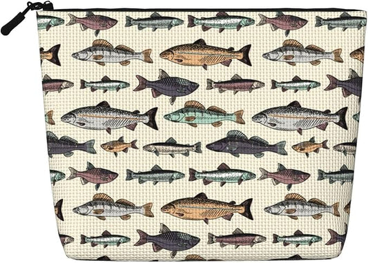 MOLAIGIN Vintage Bass Fish Bait Fishing Cosmetic Bag For Women, Travel Makeup Bag, Toiletry Zipper Bag, Large Capacity Aesthetic Cases