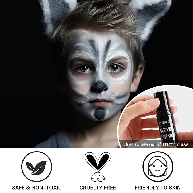 BOBISUKA Light Gray Face Body Paint Water Based Grey Face Paints Sticks Cream Blendable Face Painting Kit Quick Drying Foundation Makeup for Halloween Corpse Bride Zoombie Cosplay SFX Costume Party