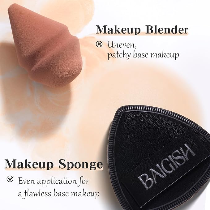Makeup Sponge 1 Powder Puff +1 Smooth Foundation Brush for Liquid, Cream and Makeup,Super Soft, Makeup Blender, Latex Free Seamless Flawless Soft Setting Couple Set
