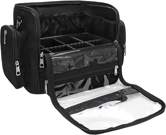 Makeup Brush Bag, Makeup Artist Must Haves, Professional Travel Makeup Brush Case, Extra Large Stand Up Make Up Brush Holder Makeup Organizer, Full Open With Compartments and Shoulder Strap