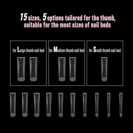 NOVO OVO Halloween XXL Slightly Curved Sharp Square Nail Tip, Extra Thick Natural Curve False Nails Press on, Full Cover Soft Gel Extension Fake Nail Acrylic French Tip Auxiliary Line x 15 Size 240pc