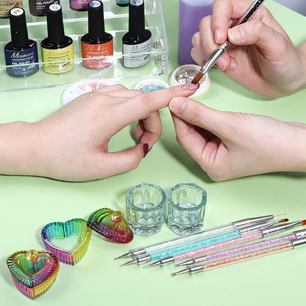 Nail Art Brushes, 6 Acrylic Nail Brushes Dappen Dish Set - Dappen Dish for Acrylic Nails, Monomer Dish Nail Glass Cup Nail Art Manicure Tools (10 Piece Set)