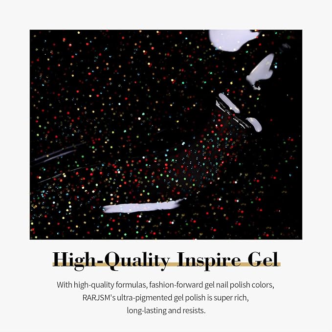 RARJSM Gel Nail Polish Black Glitter Sparkly Chunky Iridescent Rainbow Shimmer Pigments Nail Gel Polish Soak off Led UV Curing Required for Nail Art Salon Manicure 15ml Fall Winter Christmas