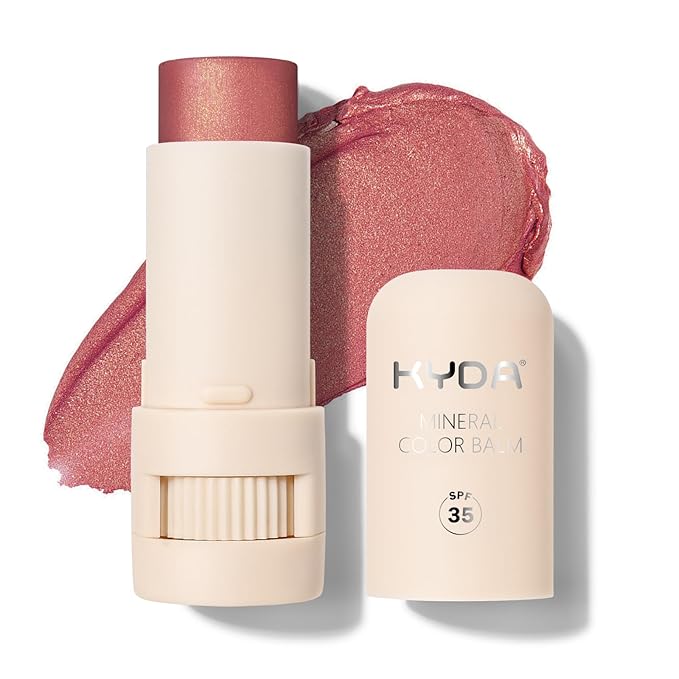 KYDA Mineral Color Balm, SPF 35, Buildable Shimmer Color for Lip and Cheek, Natural Shimmer Cream Blush Stick, Lightweight Blendable, Multiuse Makeup Balm, LOVELY
