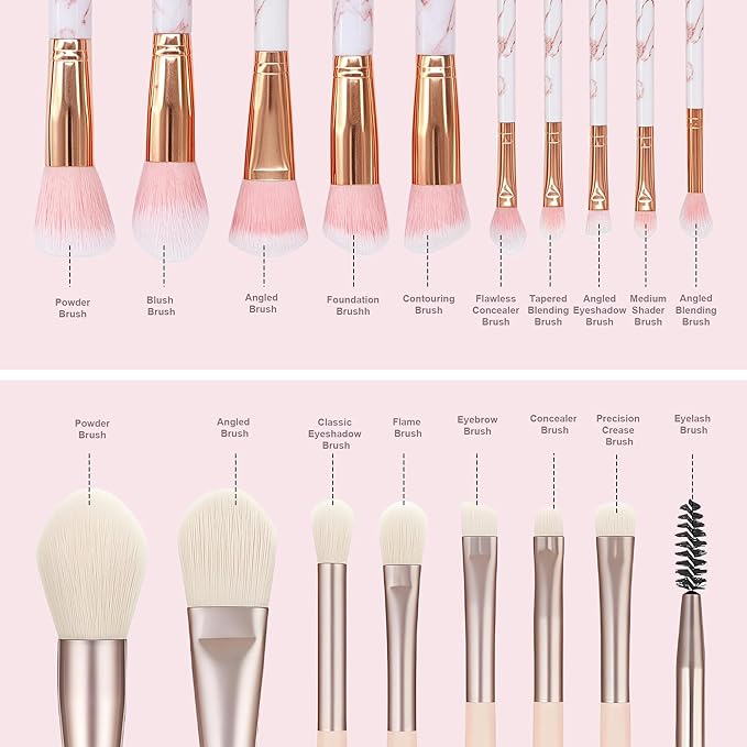 30 Pcs Makeup Brush Set with 12 Pcs Blending Sponge & Mirror - Premium Synthetic Kabuki Foundation Powder Concealer Eyeshadow Blush Brushes Kit - Cosmetic Tools (Pink 30 Pcs Set)