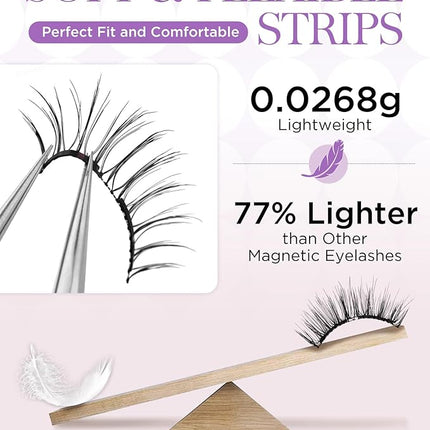 BEYELIAN Magnetic Eyelashes with Applicator Kit, Reusable Natural Look False Lashes, No Glue Needed Soft Magnetic Lashes for Eye Magnetic-100(Lightweight & Comfortable)