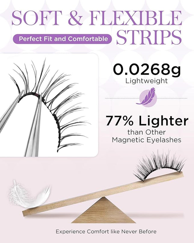 BEYELIAN Magnetic Eyelashes with Applicator Kit, Reusable Natural Look False Lashes, No Glue Needed Soft Magnetic Lashes for Eye Magnetic-100(Lightweight & Comfortable)