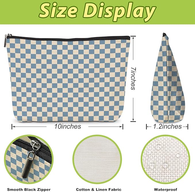 6 Pcs Checkered Makeup Bags Make up Bag Cosmetic Bags for Women Girls Sister Bridesmaid Auntie Friendship Christmas Birthday Travel Toiletry Bag Aesthetic Zipper Organizer Accessories, Cute Blue Plaid