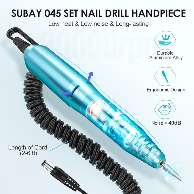 Subay Professional Nail Drill Electric File 20000RPM for Acrylic Nails, Gel Nail, Nail Art Polisher, Manicure Pedicure Tools for Salon Home