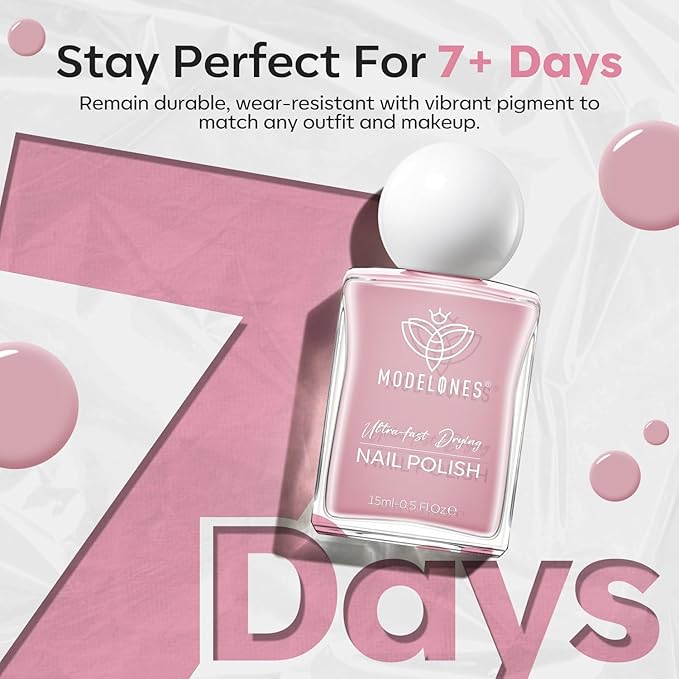 modelones Natural Pink Nail Polish, 15 ml Baby Pink Quick Dry Nail Lacquer Strengthener Long Last Shine Fingernail Toe Nail Art DIY Home Travel Manicure Gift for Women Girls 0.5 Fl Oz