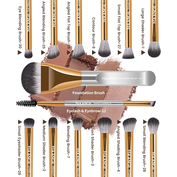 MAANGE 14-Piece Makeup Brush Set with Aluminum Ferrule- Premium Synthetic Makeup Brushes Kit Foundation Brush Eye Shadow for Beginners & Professionals(Gold and Silver)