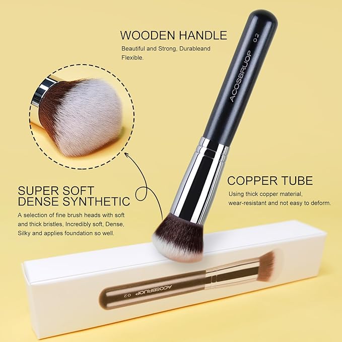 Foundation Brush, Round Top Kabuki Foundation Brush and Professional Grade Makeup Brush for Liquid Blending Mineral Powder Bufting Stippling Makeup Tools, Black