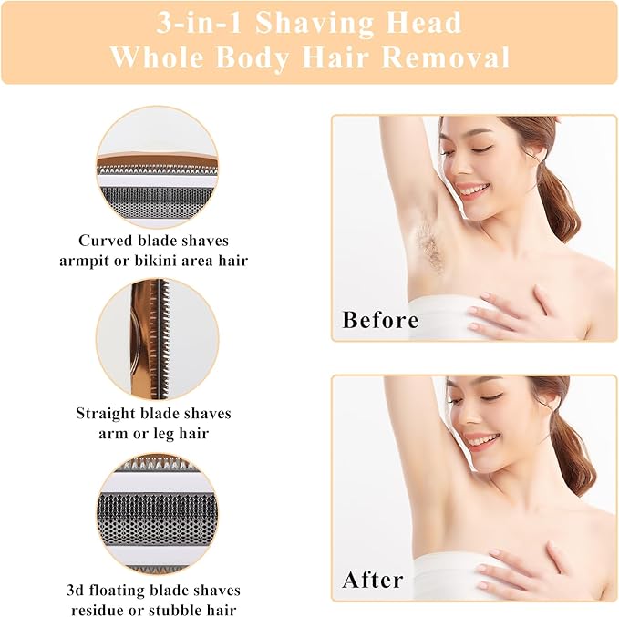 Electric Razor for Women Men,4 in 1 Painless Ladies Wet & Dry Body Razors and Facial Hair Remover, Rechargeable Painless Hair Removal Kit for Nose Face Body Leg Bikini Arm Hair