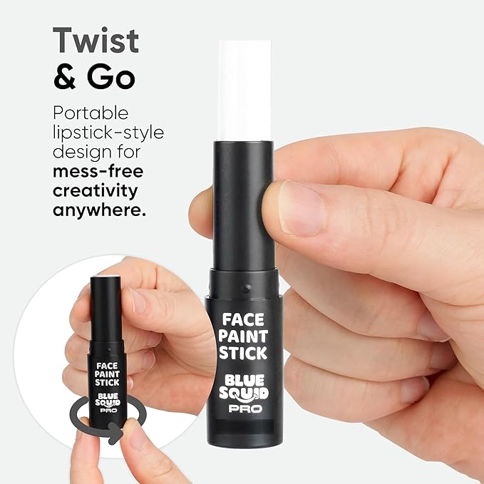 Blue Squid PRO White Face Paint Stick - Waterproof Body Paint for Adults & Kids Eye Black Baseball, Softball - Vegan Hypoallergenic Twist-Up Non-Toxic Makeup Stick for Cosplay, Sports & SFX
