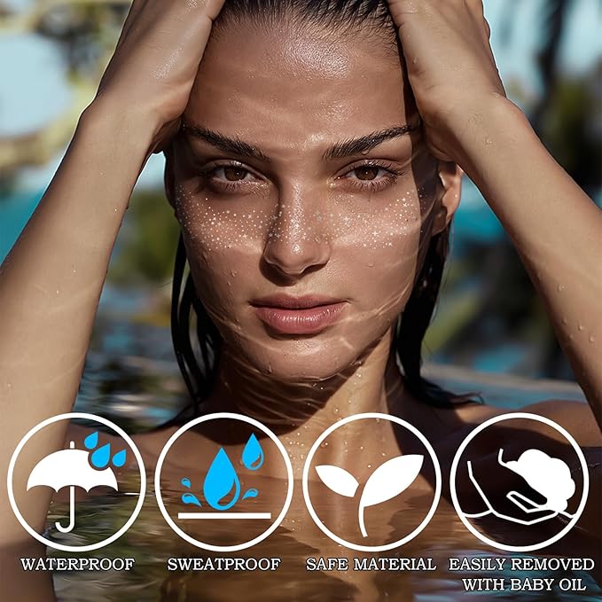 24PCS Face Makeup Patches, Silver Glitter Freckles Face Tattoo, Glitter Freckles, Sparkle Makeup Patches, Waterproof Face Glitter Speckles Patches for Women