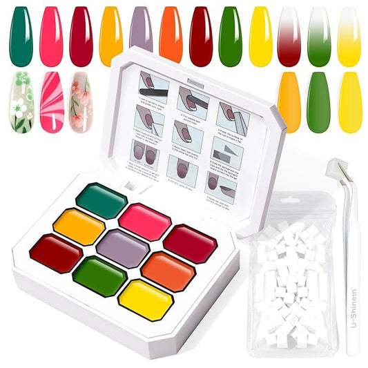 Gradient Painting Gel, 9 Colors Ombre Gel Nail Polish Orange Green Summer Sponging for Pigment Pat Aura Nails, French Manicure DIY Nail Art Vegetable Salad Color