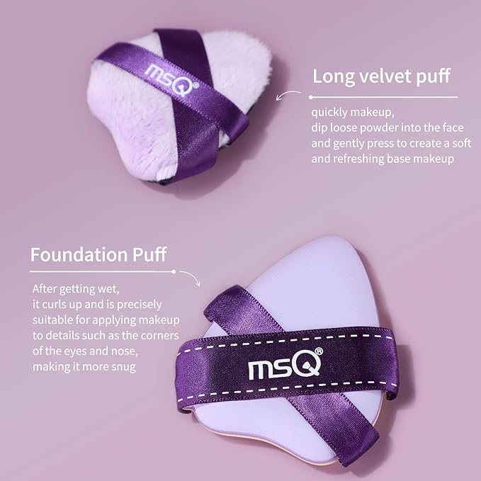 MSQ Make Up Brushes Total 10Pcs-with 8 Makeup Brush & 1 Foundation Puff & 1 Velve Powder Puff with Bag, Synthetic Hair Powder Brushes for Blush Countour Concealer Eyeshadow Eyeliner