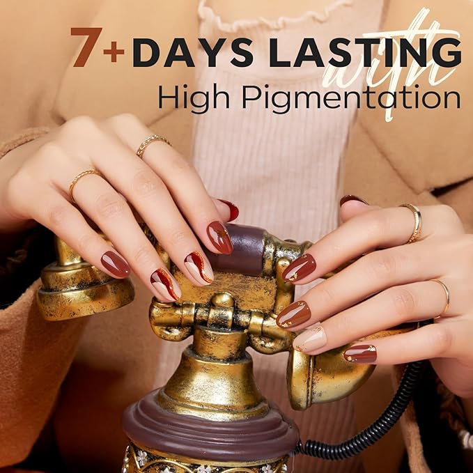 modelones Nail Polish Set, 6 Colors Fall Glitter Nail Polish Kit Orange Brown Quick Dry Fingernail Polish Manicure Nail Art Manicure DIY Home Salon Gifts for Women Mom